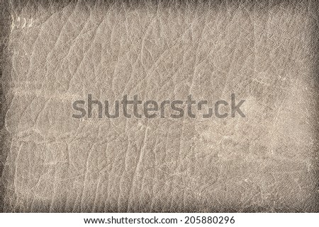 Photograph of old, weathered, rough, creased, coarse grained, exfoliated Beige leather, vignette grunge texture sample