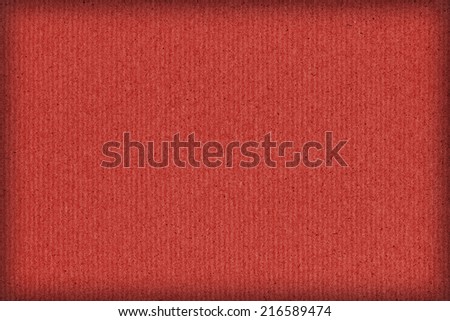 Photograph of saturated, vivid China Red recycle striped paper, extra coarse grain, vignette, grunge texture sample.