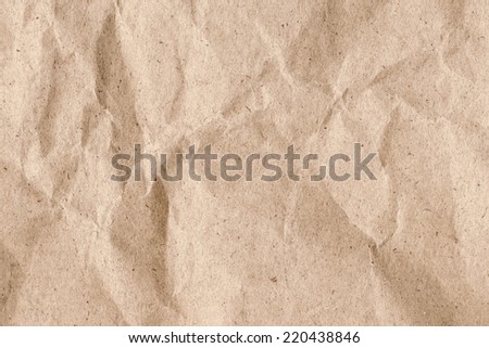 Photograph of Beige Recycle Paper, coarse grain, crumpled grunge texture sample.