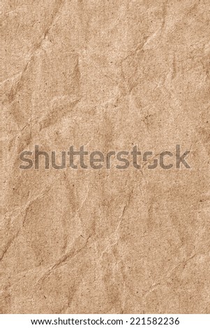 Photograph of Beige Striped Recycle Kraft Paper, extra coarse grain, crumpled grunge texture sample.