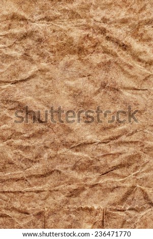Recycle Brown Paper Grocery Bag, coarse grain, crumpled, blotted, mottled grunge texture sample.