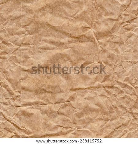 Recycle Brown Kraft Paper, Bag coarse grain, crumpled, bleached, mottled grunge texture detail.