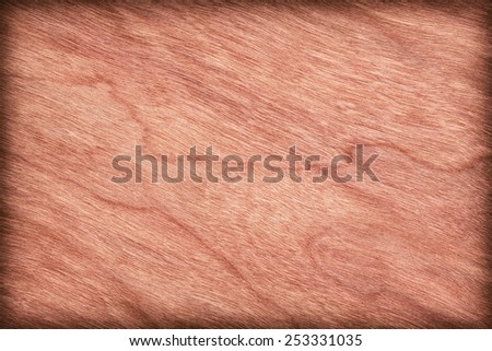 Natural Cherry Wood Brownish Red Veneer, stained, vignette, grunge texture sample.