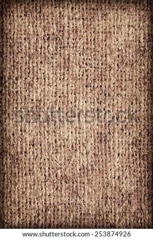 Artist Jute raw Canvas, unrefined, non caulked, unsealed, single Acrylic primed, extra coarse, bleached, mottled, vignette grunge texture sample.