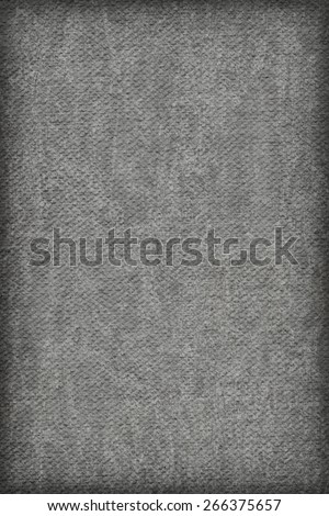 Photograph of Artist Dark Gray Primed Cotton Duck Canvas coarse, bleached, mottled, vignette grunge texture.
