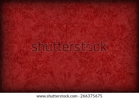 Photograph of Artist China Red Primed Cotton Duck Canvas coarse, bleached, mottled, vignette grunge texture.