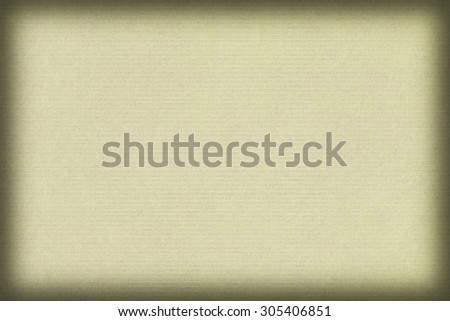 Photograph of old recycle, striped Kraft Pale Lime Yellow Paper, coarse grain vignette grunge texture.