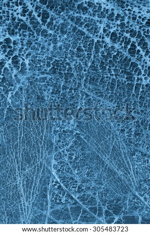 Photograph of Old, Blue Cowhide, Weathered, Coarse, Creased, Exfoliated, Cracked, Grunge Texture Sample.