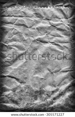 Coarse Recycle Gray Kraft Paper Grocery Bag, Stained, Crushed, Crumpled, Vignette Grunge Texture Detail.