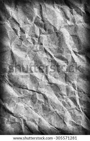 Coarse Recycle Gray Kraft Paper Grocery Bag, Stained, Crushed, Crumpled, Vignette Grunge Texture Detail.