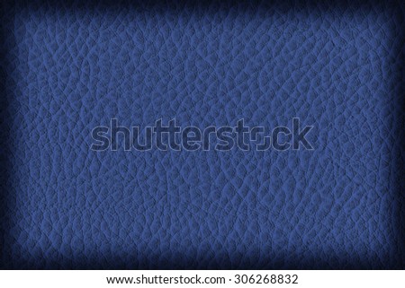 Photograph of Artificial Leather, Dark Marine Blue, Coarse Vignette Grunge Texture Sample.
