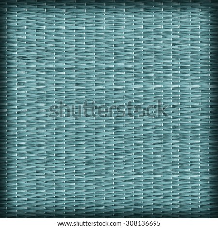 Straw Place Mat Weave Pattern Detail, Bleached and Stained Dark Pale Cyan, Vignette Grunge Texture Sample.