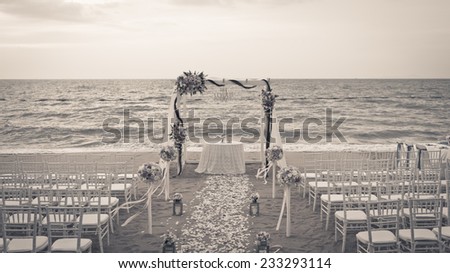 Wedding place on the beach in black and white style