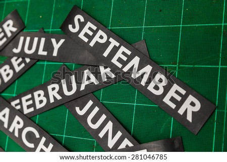 Months name tag on cutting mat