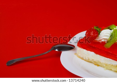 Red dessert, on white plate