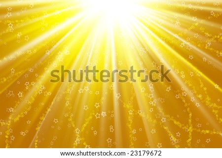 Stars descending on a path of golden light