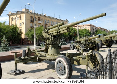 Antiaircraft gun of times of the second world war. A gun intended for shooting on planes.