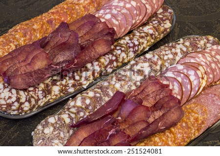 Smoked sausage of different grades and dried meat