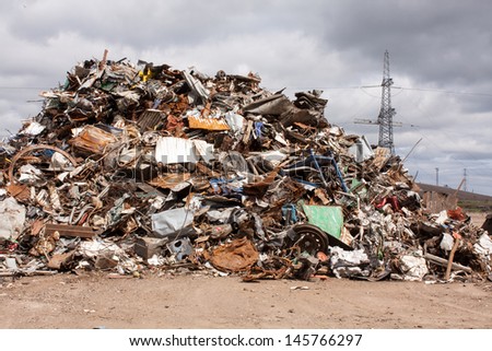 Dump of scrap for recycling in steel making plan.