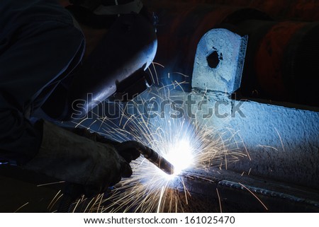 Welding steel structure in workshop