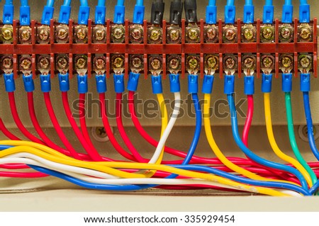 Front side showing colorful electrical wiring closeup