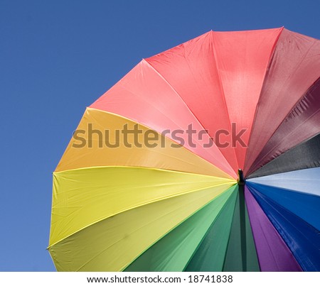 Close-up of a rainbow colored umbrella