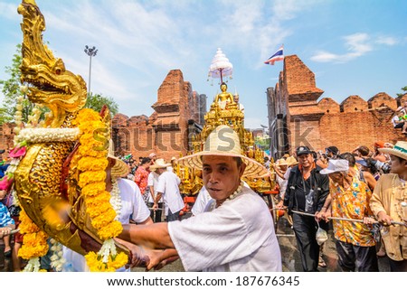 CHIANGMAI THAILAND-APRIL 13:Chiangmai Songkran festival.The tradition of bathing the Buddha Phra Singh marched on an annual basis. With respect to faith.on April 13,2014 in Chiangmai,Thailand.