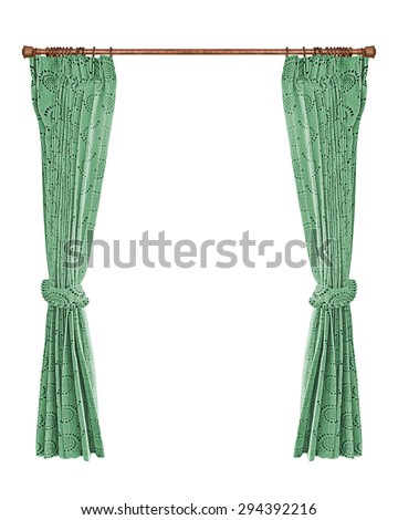 Green curtains with isolated a white background