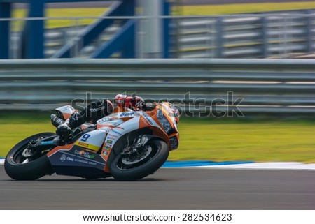 BURIRAM,THAILAND-MARCH21: NO9 WILAIROT Ratthapark of CORE Motorsport Thailand Team rides during Qualifying at Chang International Circuit on March21,2015 in Thailand.