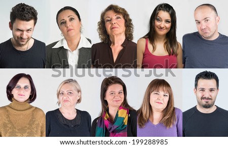 Headshots of arrogant self-assured people in group