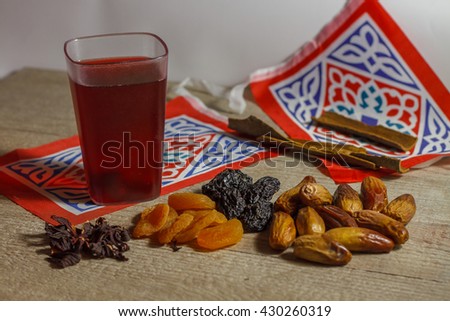 hibiscus team with dried fruits and Ramadan decorations