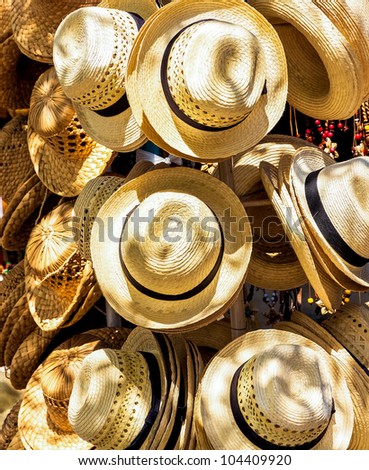 Handmade hats for sale on a touristic market in the beach of Varadero in Cuba