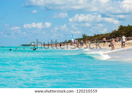 VARADERO,CUBA-NOVEMBER 4:Beautiful day at the beach November 4,2012 in Varadero.More than 40% of the more than 2 million foreign tourists visiting Cuba choose Varadero as their destination