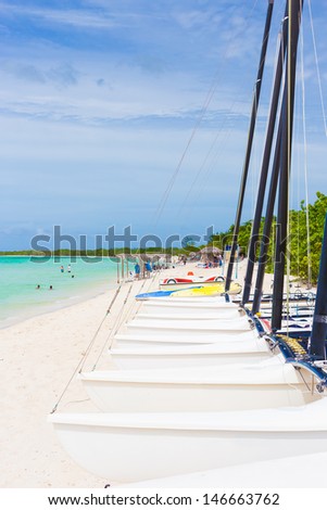 Marina with sailing boats in the tropical beach at Coco Key (Cayo Coco) in Cuba