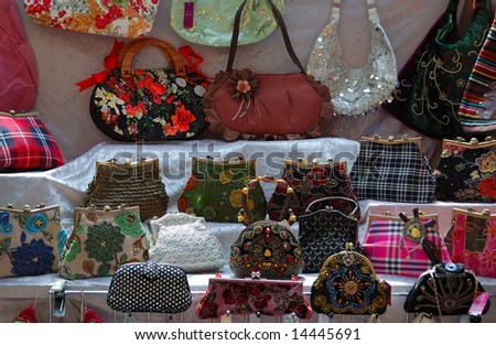 Handmade women purses for sale in a street market