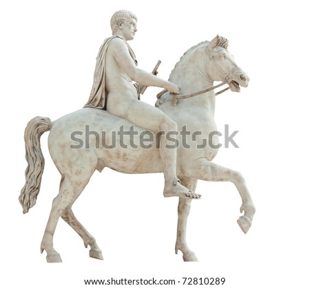 stock photo Ancient marble statue of a nude man holding a scroll and