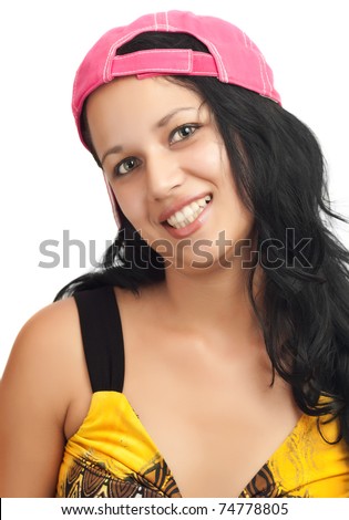 stock photo Portrait of a young latin girl with beautiful green eyes 