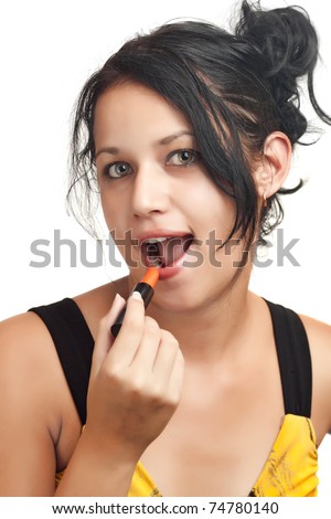 stock photo Portrait of a young latin girl with beautiful green eyes 