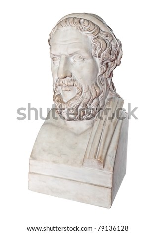Ancient greek statue of the great poet Homer isolated on a white background with clipping path