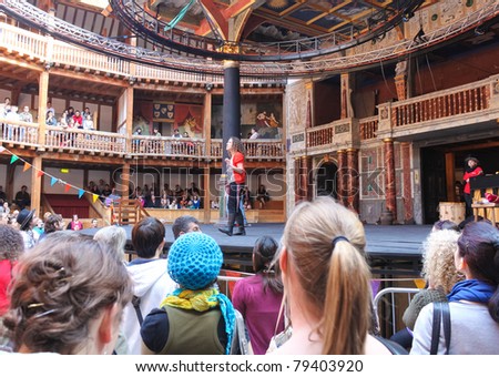 LONDON-MAY 29:Visitors at The Shakespeare's Globe May 29,2011 in London.Opened to the public in 1997,this building is a reconstruction of The Globe where Shakespeare presented many of his plays