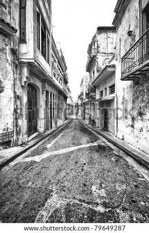 Grunge monochromatic image of a decaying buildings in Old Havana