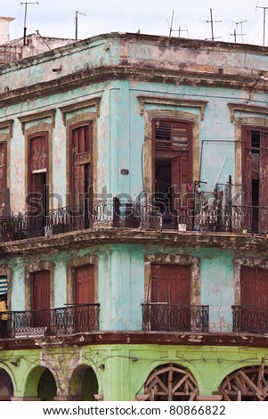 Corner of a crumbling building in Old Havana