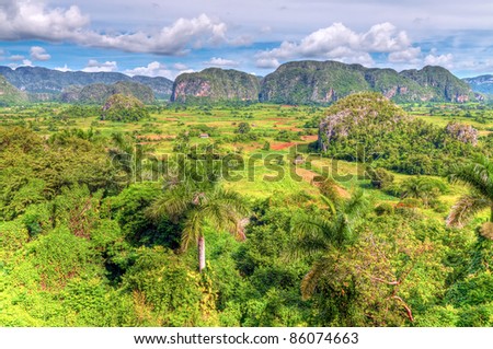 High dynamic range panoramic view The Vinales valley in Cuba