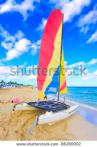 Sailing catamaran in the beautiful cuban beach of Varadero