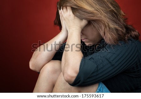 Sad and desperate woman crying (with space for text)