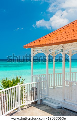 Beautiful wooden terrace with a view of Varadero beach in Cuba