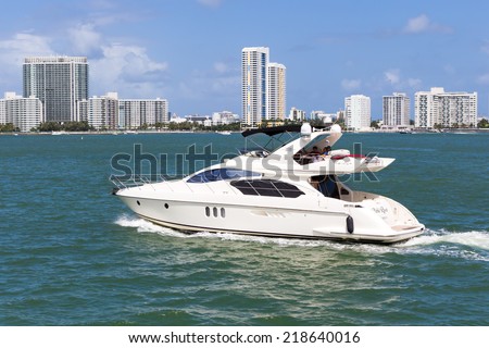 MIAMI,USA - AUGUST 26, 2014 : Small private yacht sailing in Biscayne Bay