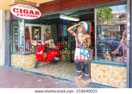 MIAMI,USA - SEPTEMBER 5, 2014 : Typical cigar factory at SW 8th Street, a focal point of the cuban community in Miami