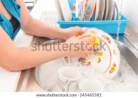 House chores - Washing the dishes on the kitchen sink