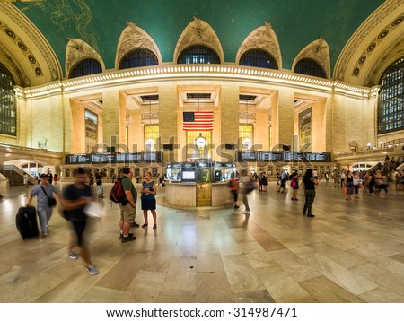 NEW YORK,USA- AUGUST 16,2015 : Tourists and travelers at the famous Grand Central Terminal train station in Manhattan